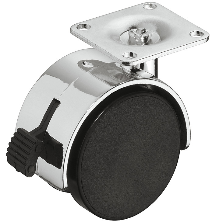 Rrotë me rrotullim të lirë prej plastike, Lartësia totale 63 mm, 40 kg