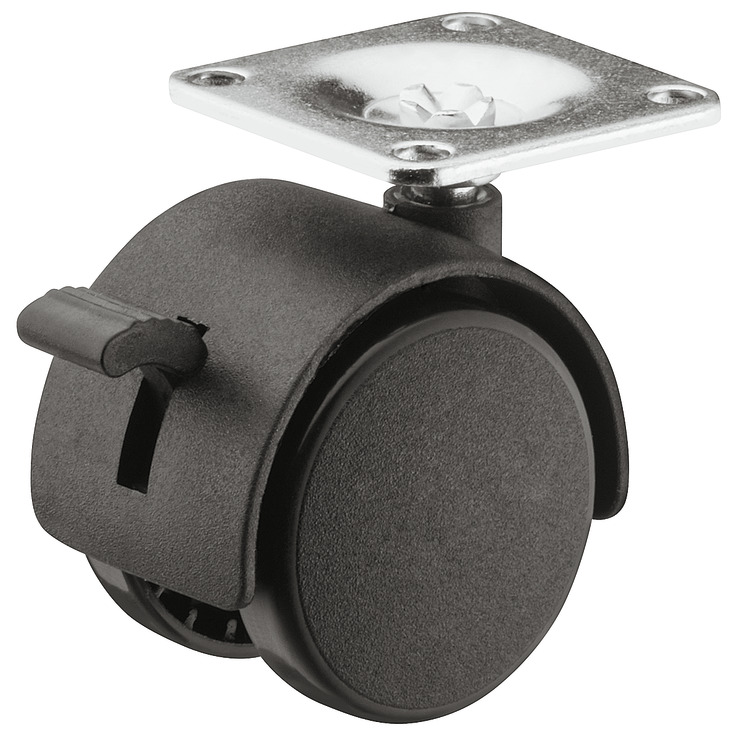 Rrotë me rrotullim të lirë prej plastike, Lartësia totale 54 mm, 35 kg