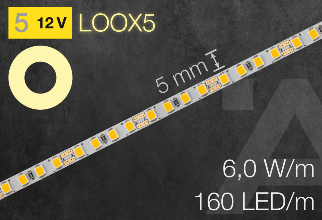 Shirit drite LED, Häfele Loox5 LED 2161 12 V 5 mm 2-pin (monokrom), 160 LED/m, 6 W/m, IP20