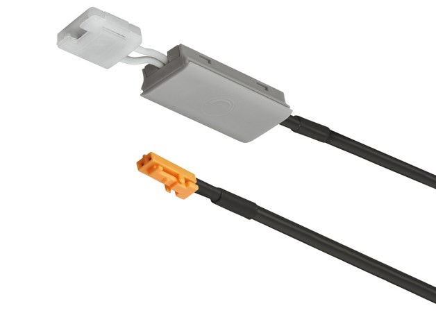 Ndërprerës , Häfele Loox 12 V për profil alumini, shtrirë, për të shtypur, prekje e shkurtër = ndezje, prekje e gjatë = zbutje, ngjyra e argjendtë."