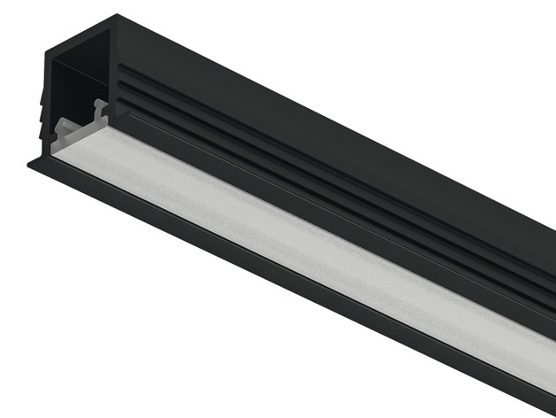 Profil LED-i “Häfele Loox5 1104” për shiritë LED 5 mm, Alumini, i anodizuar me ngjyrë të zezë, 3000 mm gjerësia11 mm ,kalueshmëria e dritës 60-70%