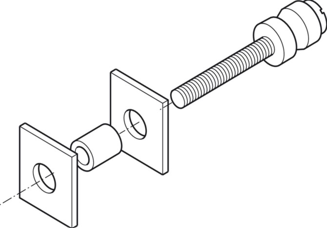 Set Montimi Inox , për dorezë dere ,për trashësi të derës 7–24 mm, dimensione M8 x 50 mm