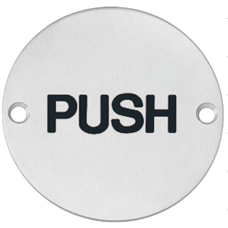 Simbol formë rrethore „PUSH“, çelik mat, 75 mm