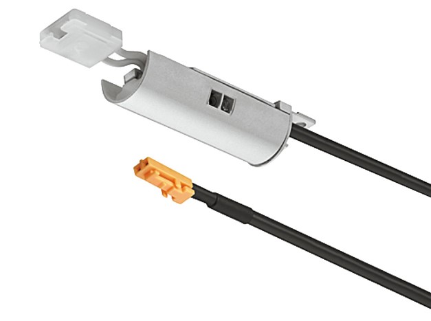 Ndërprerës , Häfele Loox 12 V për profil alumini, shtrirë, për të shtypur, prekje e shkurtër = ndezje, prekje e gjatë = zbutje, ngjyra e argjendtë.”