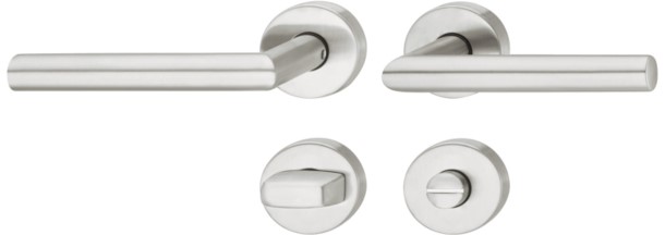 Dorezë dere formë L , roseta për banjo , ngjyrë argjendi